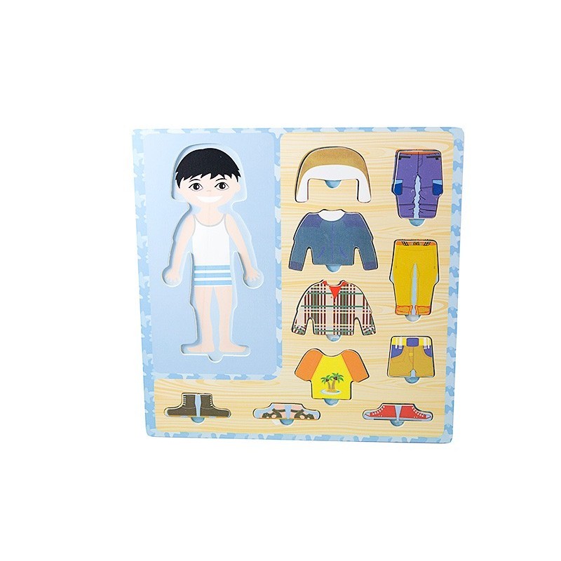Drewniana ubieranka chłopiec układanka ubranka